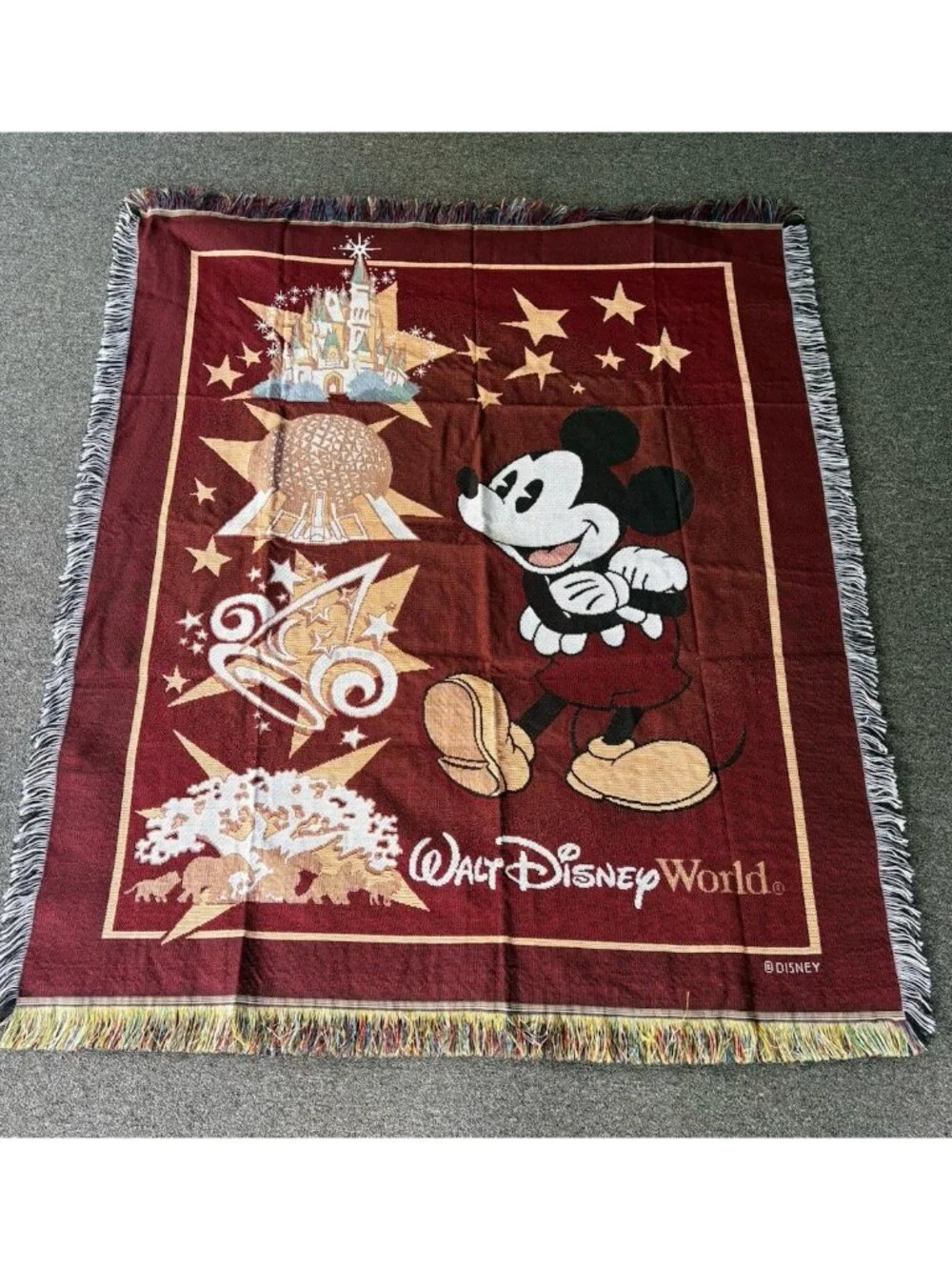 Vintage WALT DISNEY WORLD Woven Tapestry Throw Blanket Mickey Mouse 46x55 NEW